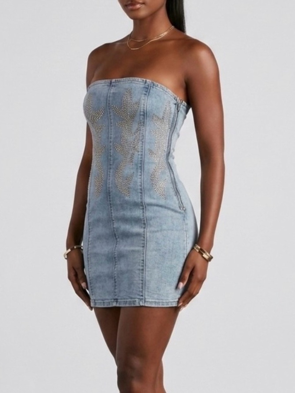 Forever 21- strapless blue denim mini dress, SIZE: S